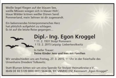 Traueranzeige Egon Kroggel